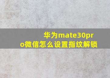 华为mate30pro微信怎么设置指纹解锁