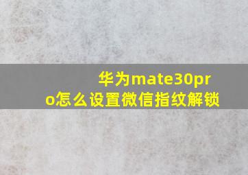 华为mate30pro怎么设置微信指纹解锁