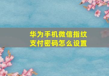 华为手机微信指纹支付密码怎么设置