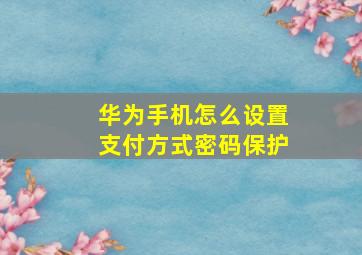 华为手机怎么设置支付方式密码保护