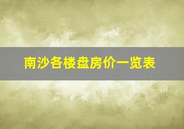 南沙各楼盘房价一览表