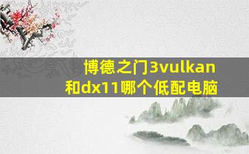 博德之门3vulkan和dx11哪个低配电脑