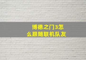 博德之门3怎么跟随联机队友