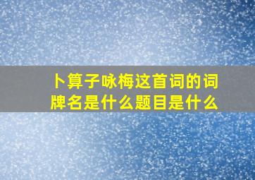 卜算子咏梅这首词的词牌名是什么题目是什么