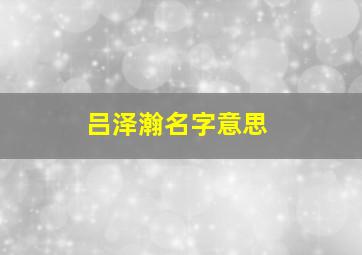 吕泽瀚名字意思