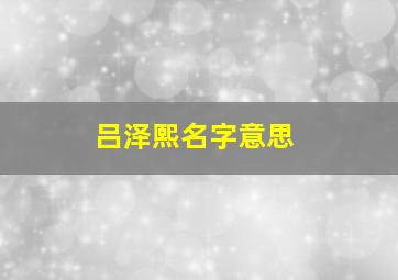 吕泽熙名字意思