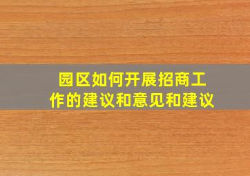 园区如何开展招商工作的建议和意见和建议