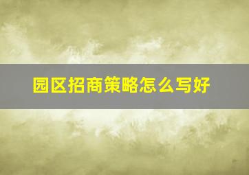 园区招商策略怎么写好