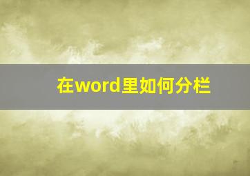 在word里如何分栏