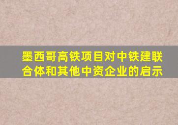 墨西哥高铁项目对中铁建联合体和其他中资企业的启示