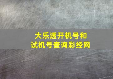 大乐透开机号和试机号查询彩经网