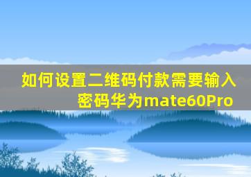 如何设置二维码付款需要输入密码华为mate60Pro