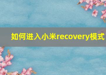 如何进入小米recovery模式