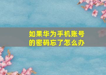 如果华为手机账号的密码忘了怎么办