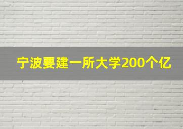 宁波要建一所大学200个亿