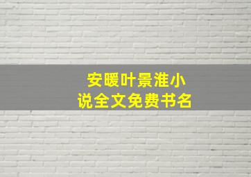 安暖叶景淮小说全文免费书名