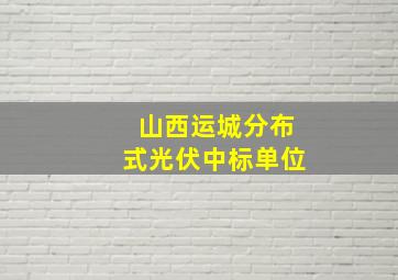 山西运城分布式光伏中标单位