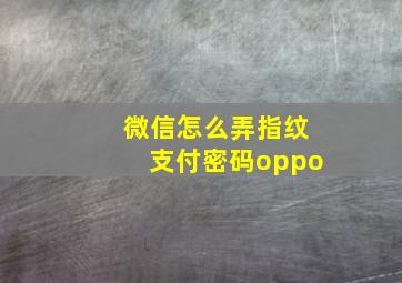 微信怎么弄指纹支付密码oppo