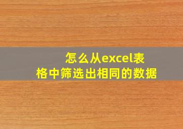 怎么从excel表格中筛选出相同的数据