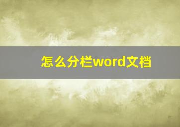 怎么分栏word文档