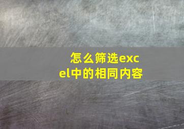 怎么筛选excel中的相同内容