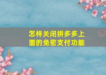 怎样关闭拼多多上面的免密支付功能