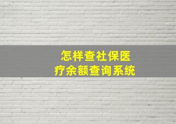 怎样查社保医疗余额查询系统