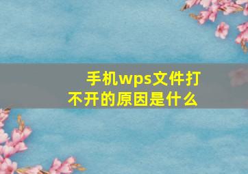 手机wps文件打不开的原因是什么