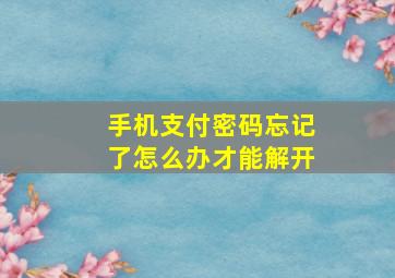 手机支付密码忘记了怎么办才能解开