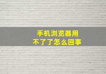 手机浏览器用不了了怎么回事