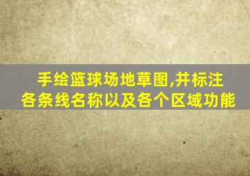 手绘篮球场地草图,并标注各条线名称以及各个区域功能