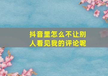 抖音里怎么不让别人看见我的评论呢