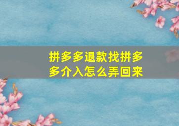 拼多多退款找拼多多介入怎么弄回来