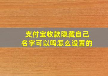 支付宝收款隐藏自己名字可以吗怎么设置的