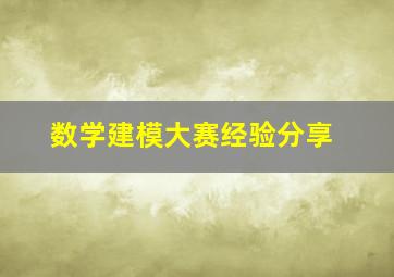 数学建模大赛经验分享