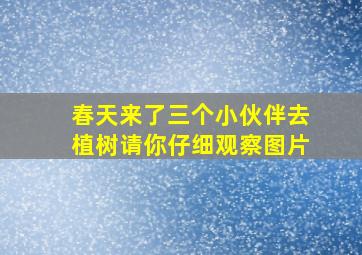 春天来了三个小伙伴去植树请你仔细观察图片