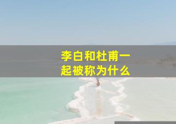 李白和杜甫一起被称为什么