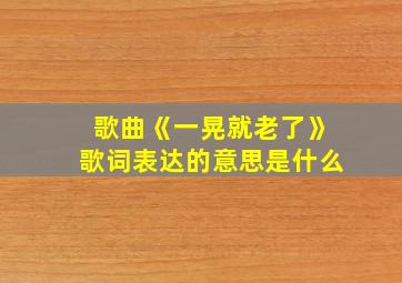 歌曲《一晃就老了》歌词表达的意思是什么