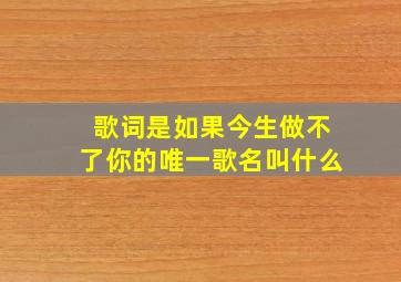 歌词是如果今生做不了你的唯一歌名叫什么