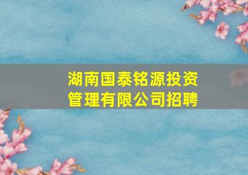 湖南国泰铭源投资管理有限公司招聘