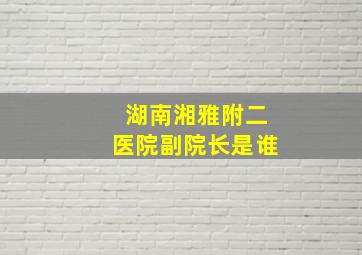 湖南湘雅附二医院副院长是谁