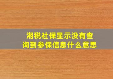 湘税社保显示没有查询到参保信息什么意思