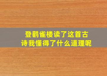 登鹳雀楼读了这首古诗我懂得了什么道理呢