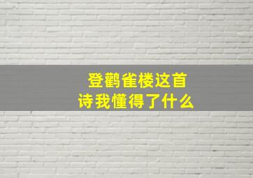 登鹳雀楼这首诗我懂得了什么