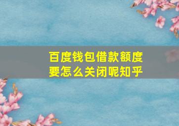 百度钱包借款额度要怎么关闭呢知乎