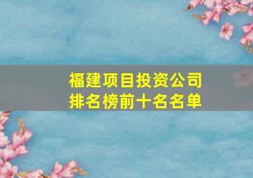 福建项目投资公司排名榜前十名名单