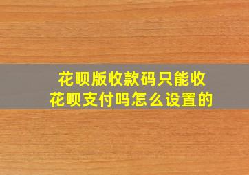 花呗版收款码只能收花呗支付吗怎么设置的