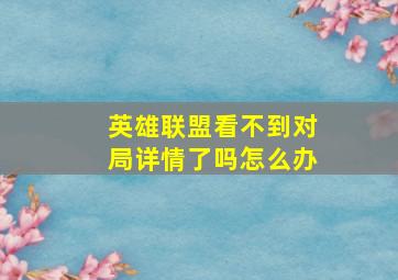 英雄联盟看不到对局详情了吗怎么办