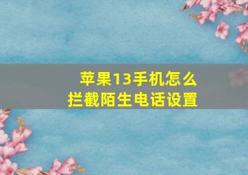 苹果13手机怎么拦截陌生电话设置