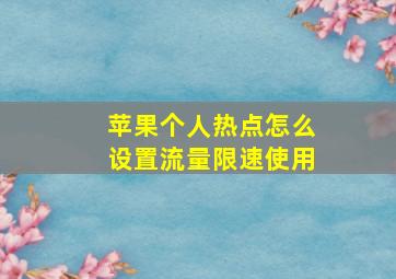 苹果个人热点怎么设置流量限速使用